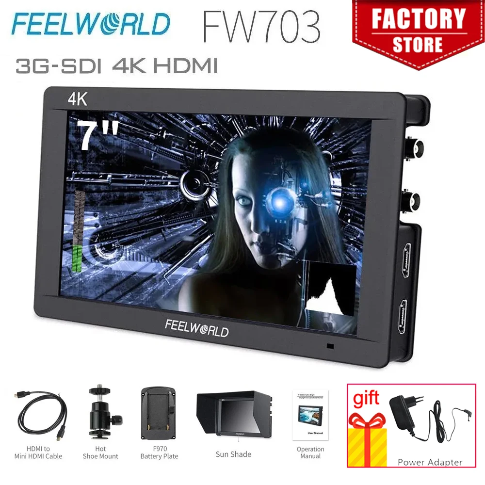 7-дюймовый накамерный монитор FEELWORLD FW703 3G SDI 4K IPS Full HD 1920x1200, накамерный монитор HDMI для DSLR Sony Nikon Canon, стабилизатор
7-дюймовый накамерный монитор FEELWORLD FW703 3G SDI 4K IPS Full HD 1920x1200, накамерный монитор HDMI для DSLR Sony Nikon Canon, стабилизатор