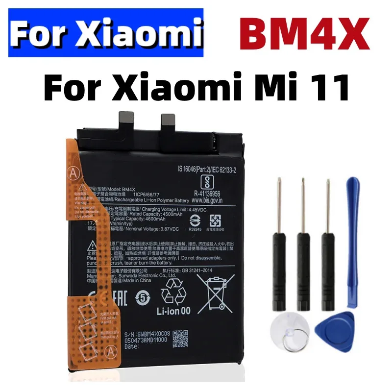 BM4X High 4710mAh Phone Battery For Xiaomi 11 Xiaomi11 Mi11 Replacement Batteries Bateria + Free Tools
BM4X High 4710mAh Phone Battery For Xiaomi 11 Xiaomi11 Mi11 Replacement Batteries Bateria + Free Tools
