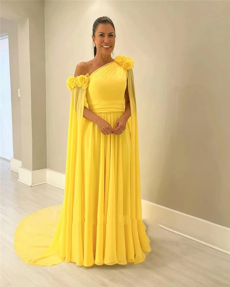 Yellow Chiffon Long Evening Dresses With Handmade 3D Flowers Arabic Elegant Women A Line Prom Gowns Formal Party Occasion Dress
Yellow Chiffon Long Evening Dresses With Handmade 3D Flowers Arabic Elegant Women A Line Prom Gowns Formal Party Occasion Dress