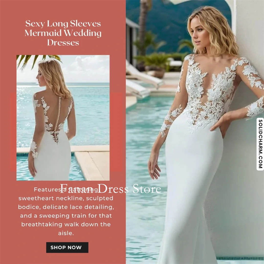 Fanan Sexy Long Sleeves Wedding Dress Sheath Customized Satin Lace Illusion Ruched Ivory Bridal Party Gown Vestidos De Novia
Fanan Sexy Long Sleeves Wedding Dress Sheath Customized Satin Lace Illusion Ruched Ivory Bridal Party Gown Vestidos De Novia
