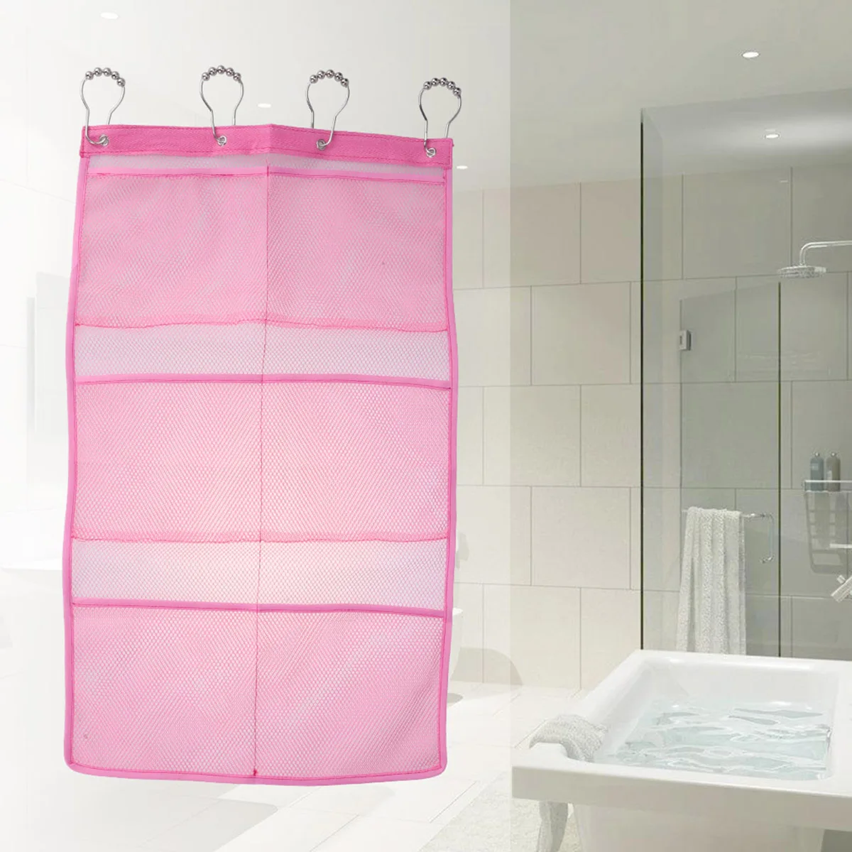 Bathroom Organizer Mesh Shower Storage Bag Toiletries Accessories Pink Curtain Hanger Save Space Durability Easy Install
Bathroom Organizer Mesh Shower Storage Bag Toiletries Accessories Pink Curtain Hanger Save Space Durability Easy Install