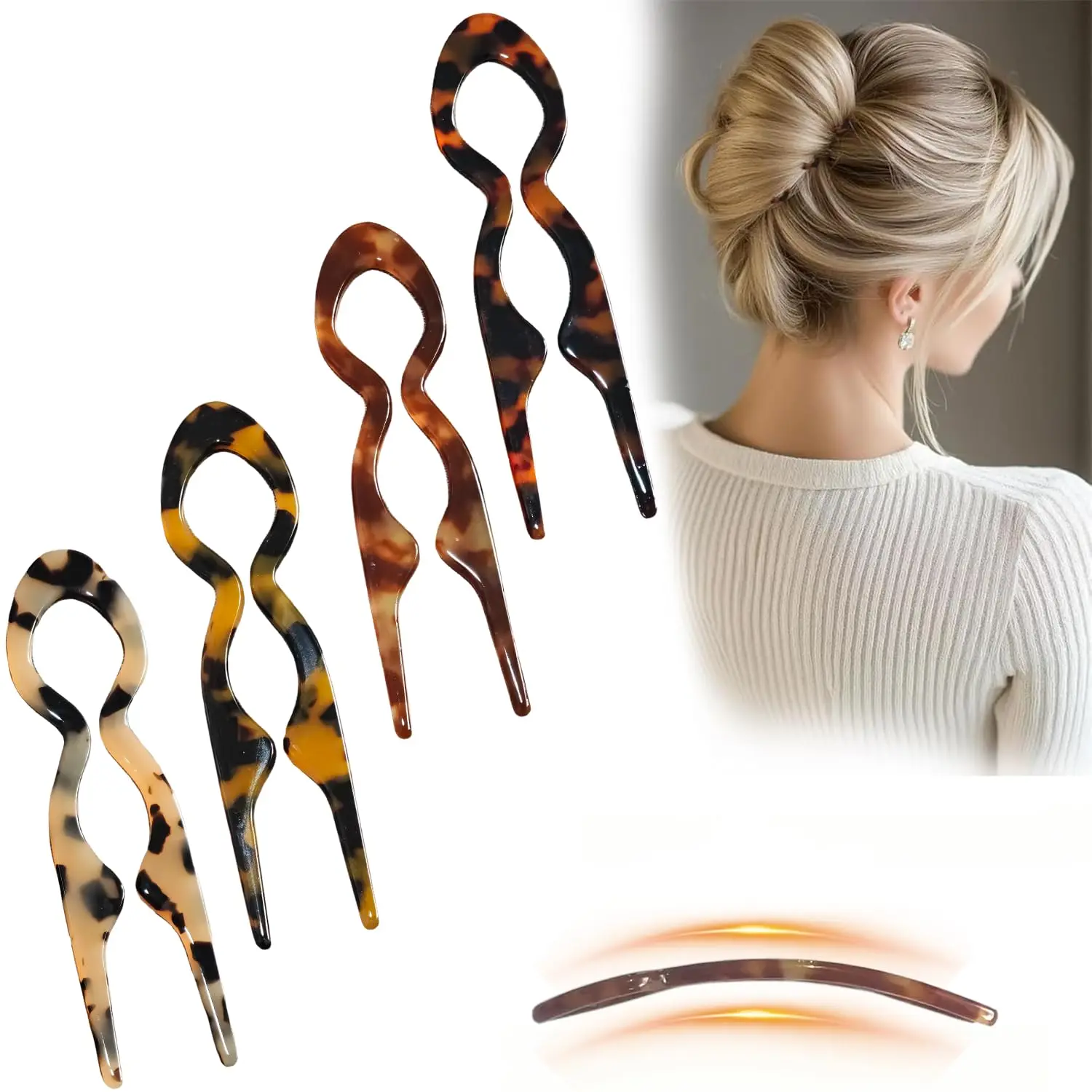 4 Pcs French Hair Pins, Curved Acetate Twist Pins for Updos, 3.2 Inch, for Thin & Thick Hair
4 Pcs French Hair Pins, Curved Acetate Twist Pins for Updos, 3.2 Inch, for Thin & Thick Hair