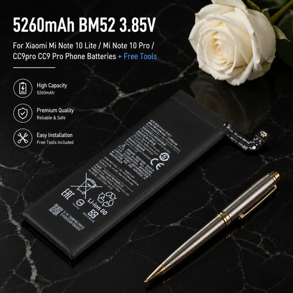 For Xiaomi Mi Note 10 Lite / Mi Note 10 Pro / CC9pro CC9 Pro Phone Batteries + Free Tools In Stock 5260mAh BM52 3.85V Battery
For Xiaomi Mi Note 10 Lite / Mi Note 10 Pro / CC9pro CC9 Pro Phone Batteries + Free Tools In Stock 5260mAh BM52 3.85V Battery