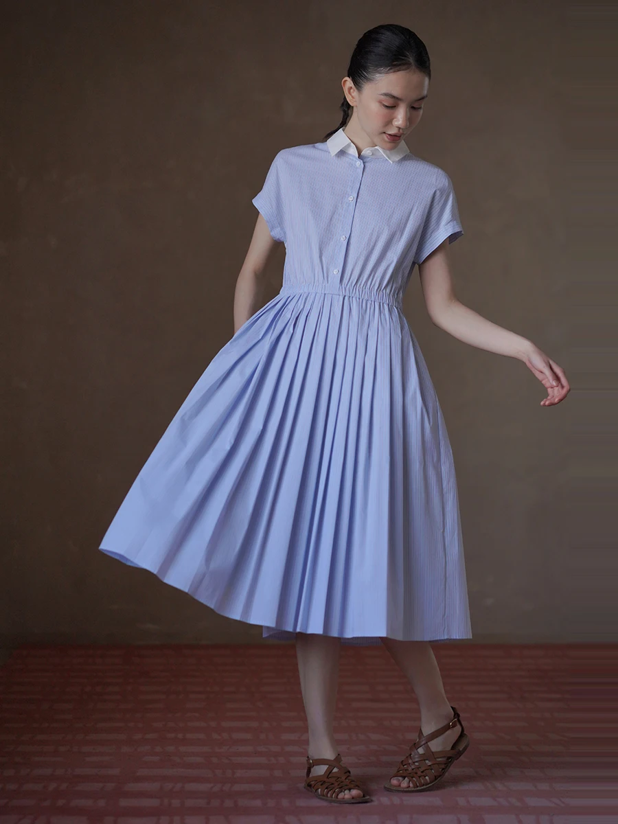 Hacikis Stripe Dress Skin-friendly Breathable Color Block Collar Slimming Waist A-line Skirt Casual Elegant Women's Dress
Hacikis Stripe Dress Skin-friendly Breathable Color Block Collar Slimming Waist A-line Skirt Casual Elegant Women's Dress