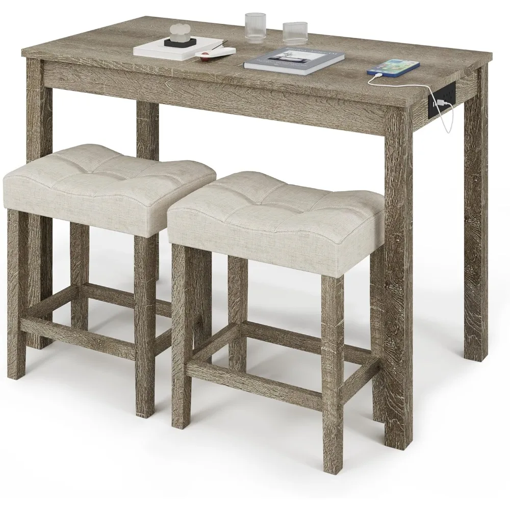 3-Piece Counter Height Bar Table Set with Socket and 2 Fabric Padded Bar Stools, Tall Kitchen Breakfast Dining Table Set with St
3-Piece Counter Height Bar Table Set with Socket and 2 Fabric Padded Bar Stools, Tall Kitchen Breakfast Dining Table Set with St