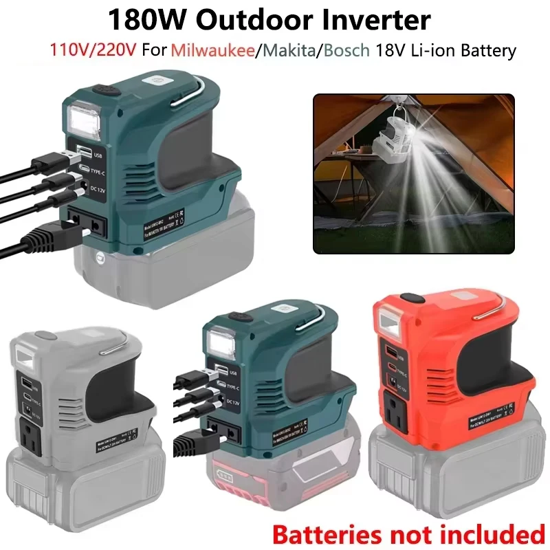 180W Inverter Power Station Replacement For Dewalt/Milwaukee/Makita/Bosch 18VBattery LED Camping Adapter Power Supply Tool
180W Inverter Power Station Replacement For Dewalt/Milwaukee/Makita/Bosch 18VBattery LED Camping Adapter Power Supply Tool