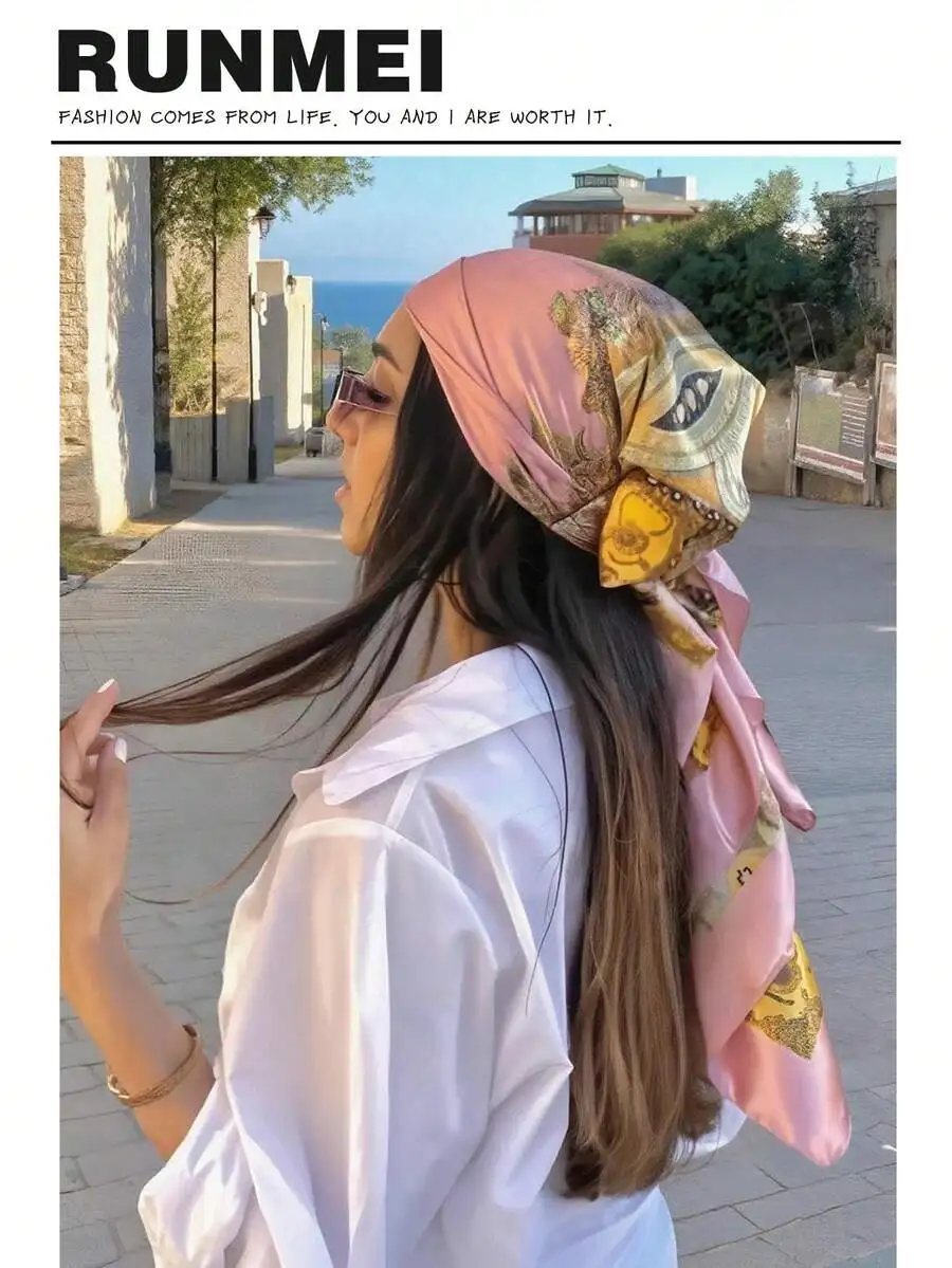 Soft Pink Satin Square Scarf With Artistic Print—Worn As Headwrap, Belt, Bag Tie Or Neck Accent, Perfect For Beach And Everyday
Soft Pink Satin Square Scarf With Artistic Print—Worn As Headwrap, Belt, Bag Tie Or Neck Accent, Perfect For Beach And Everyday