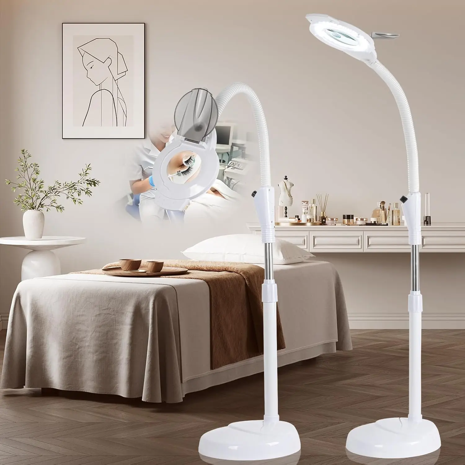 10X & 30X Magnifier LED Floor Lamp, 2500 Lumens, Flexible Gooseneck, Stepless Dimmable for Beauty and Crafts
10X & 30X Magnifier LED Floor Lamp, 2500 Lumens, Flexible Gooseneck, Stepless Dimmable for Beauty and Crafts