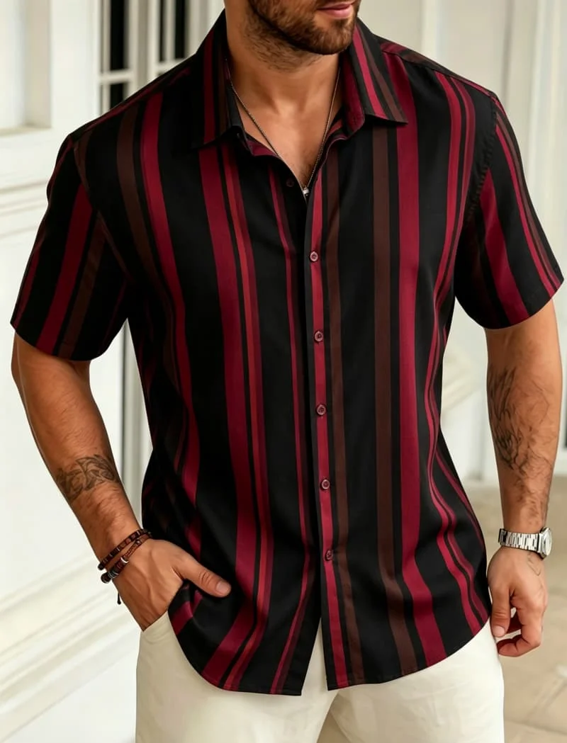 Men's eye-catching contrasting striped casual shirt, suitable for daily wear, parties, and casual occasions
Men's eye-catching contrasting striped casual shirt, suitable for daily wear, parties, and casual occasions