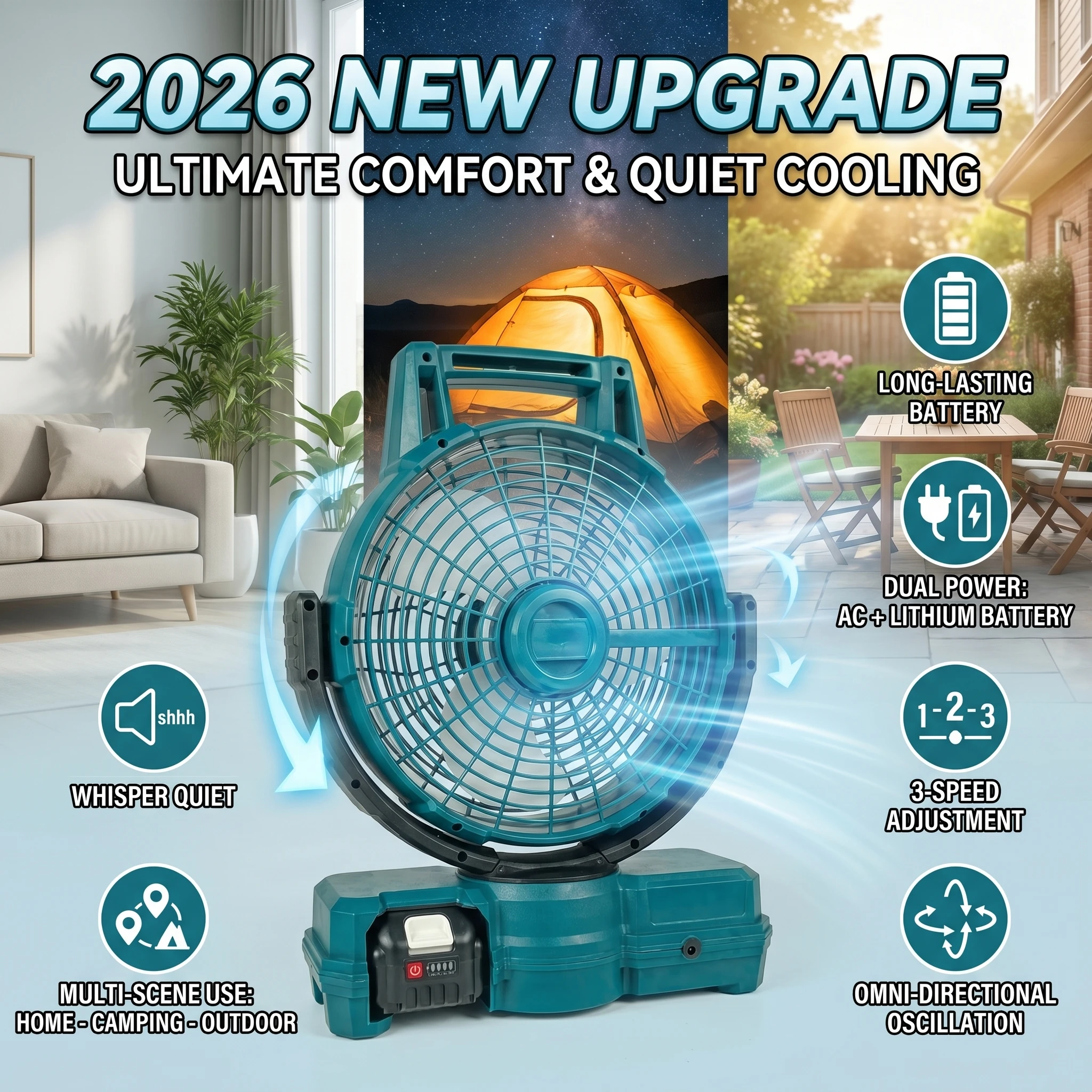 2026 New Upgrade Electric Fan Multi Purpose Adjustable Head 3 Speed Setting Outdoor Cordless Table Fan Portable
2026 New Upgrade Electric Fan Multi Purpose Adjustable Head 3 Speed Setting Outdoor Cordless Table Fan Portable