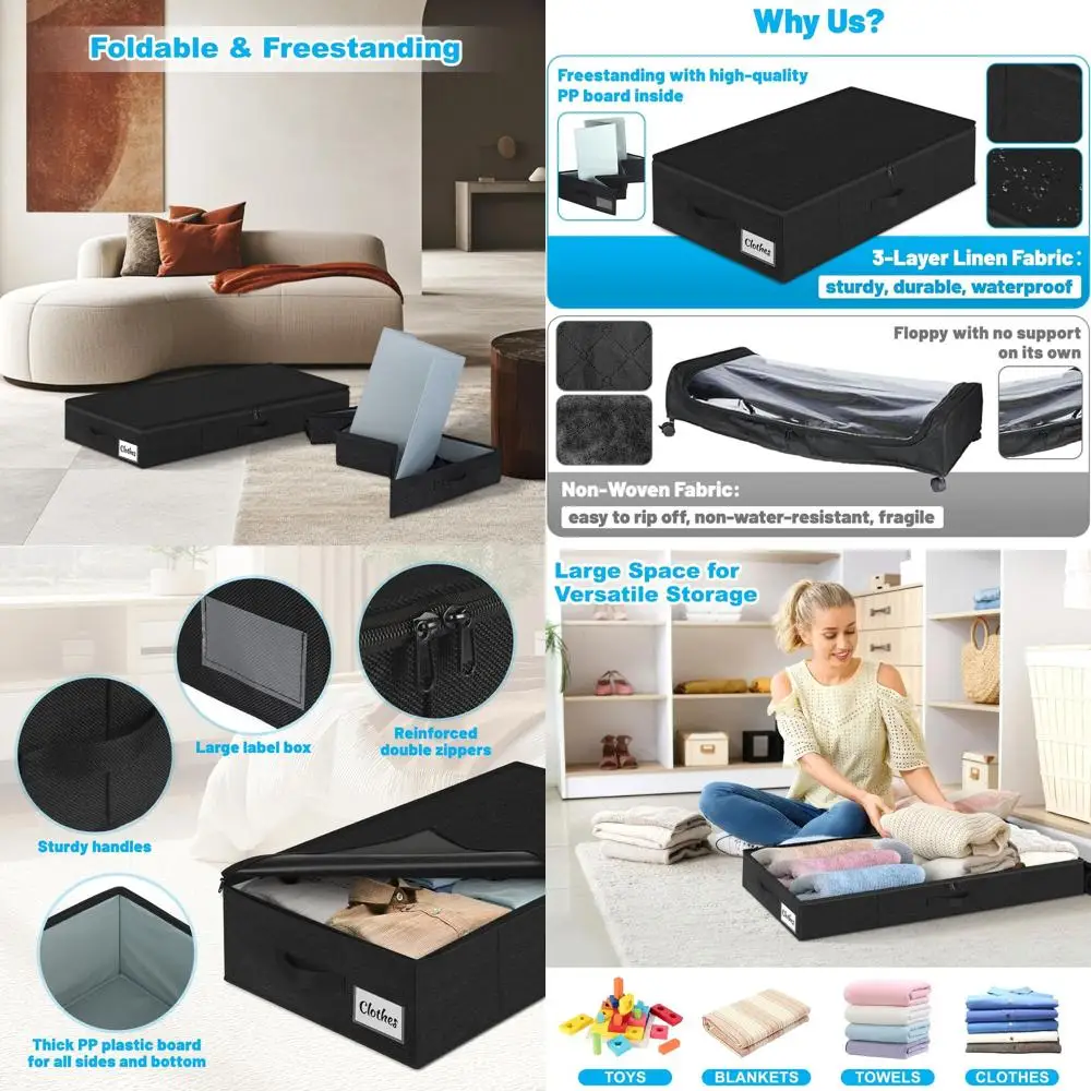 Набор из 4 тонких контейнеров для хранения под кроватью для одежды, одеял и игрушек - прочные тканевые органайзеры для дома и общежития
Набор из 4 тонких контейнеров для хранения под кроватью для одежды, одеял и игрушек - прочные тканевые органайзеры для дома и общежития