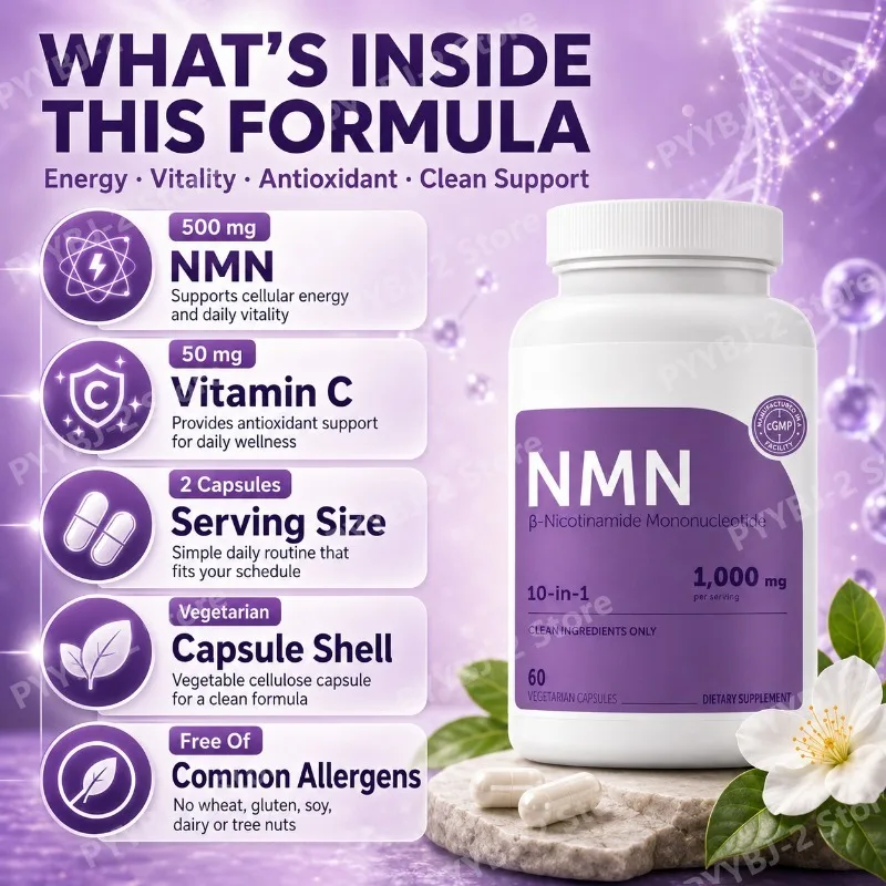 NMN Capsules 120 Count 10-in-1 Compound Diet Supplemen — 500mg Β-Nicotinamide Mononucleotide and 50mg Vitamin C
NMN Capsules 120 Count 10-in-1 Compound Diet Supplemen — 500mg Β-Nicotinamide Mononucleotide and 50mg Vitamin C