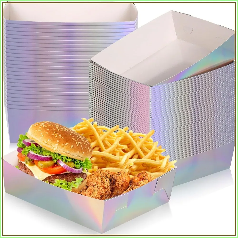 50 Pcs Iridescent Paper Food Trays - 5 lb Large Disposable Nacho Plates for Parties
50 Pcs Iridescent Paper Food Trays - 5 lb Large Disposable Nacho Plates for Parties