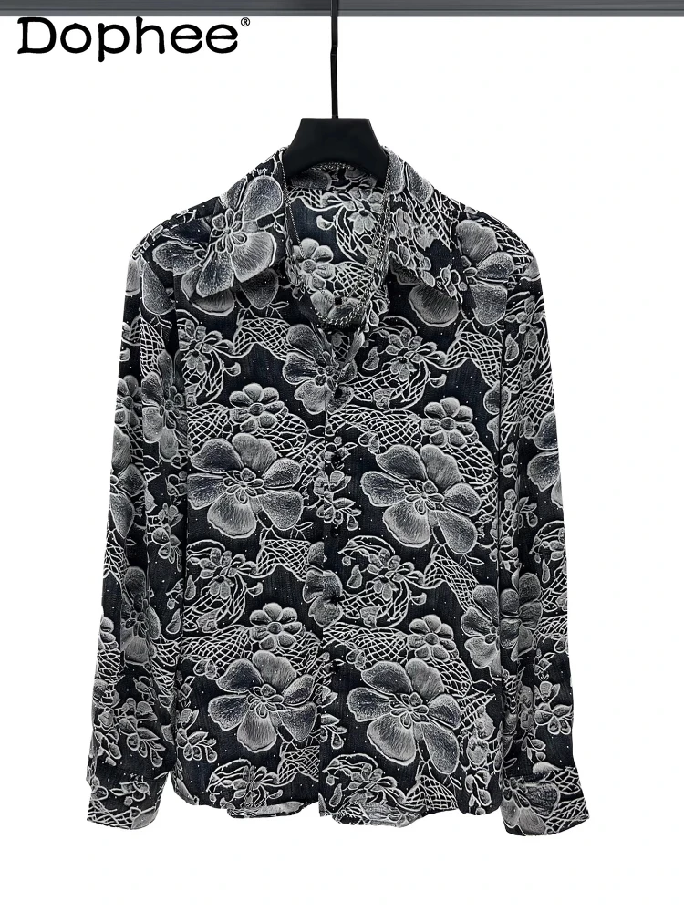 Men's 2025 Spring Summer New Chiffon Tops Hot Diamond Long Sleeve Flower Shirts Male Trend Loose Printing Shoulder Padded Shirts
Men's 2025 Spring Summer New Chiffon Tops Hot Diamond Long Sleeve Flower Shirts Male Trend Loose Printing Shoulder Padded Shirts
