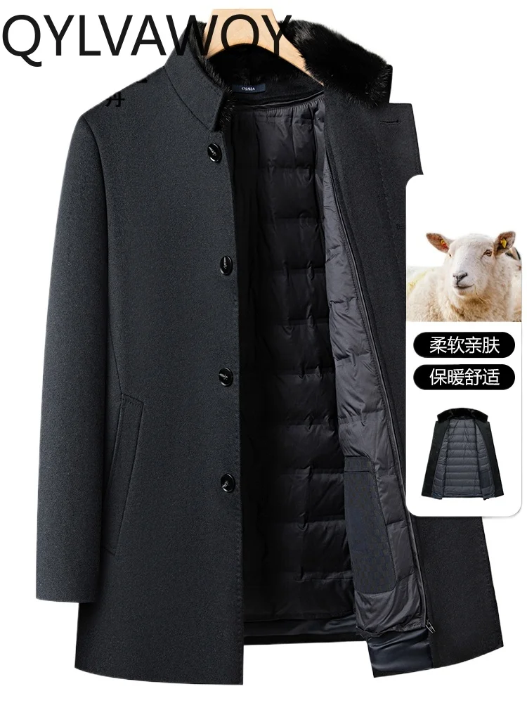 QYLVAWOY 90% Wool 10% Silk Men's Winter Mid-Long Cashmere Coat Thickened Down Liner Woolen Trench Coat Outerwear LJ2060
QYLVAWOY 90% Wool 10% Silk Men's Winter Mid-Long Cashmere Coat Thickened Down Liner Woolen Trench Coat Outerwear LJ2060