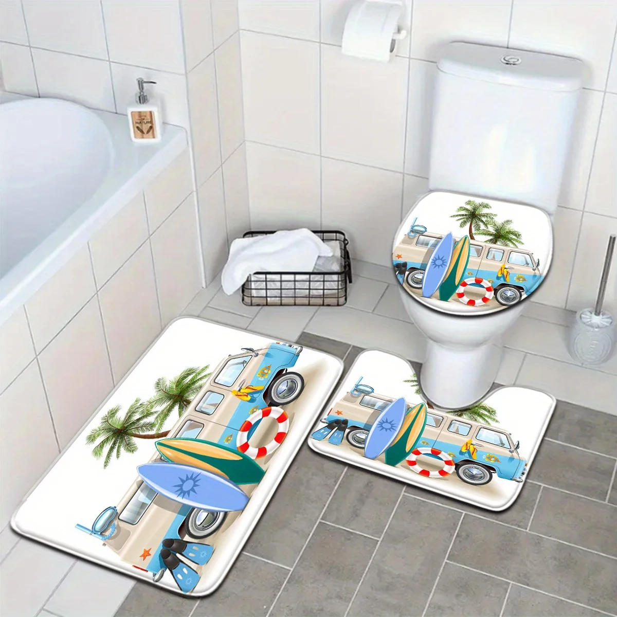 Nautical Beach Car Bath Rug Mat Set for Bathroom Home Decor Toilet Cover Summer Tropical Floor Mats
Nautical Beach Car Bath Rug Mat Set for Bathroom Home Decor Toilet Cover Summer Tropical Floor Mats