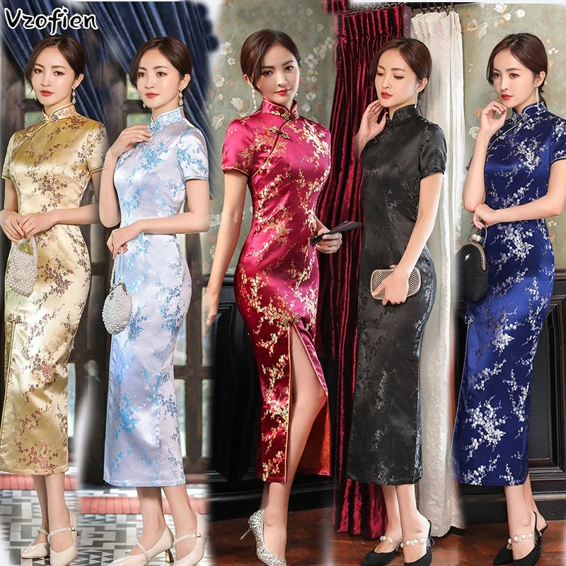 Chinese Cheongsam Dress Traditional Wedding Qipao Woman Embroidery Elegant Split Dress Vintage Floral Print Evening Party Dress
Chinese Cheongsam Dress Traditional Wedding Qipao Woman Embroidery Elegant Split Dress Vintage Floral Print Evening Party Dress