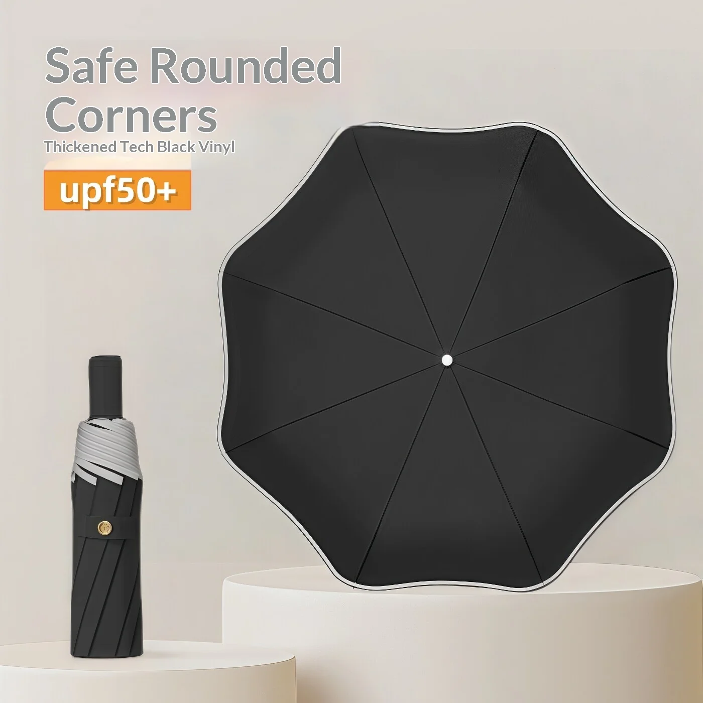 Round manual folding umbrella, dual-use for sunny and rainy days, black vinyl UV protection sun umbrella
Round manual folding umbrella, dual-use for sunny and rainy days, black vinyl UV protection sun umbrella