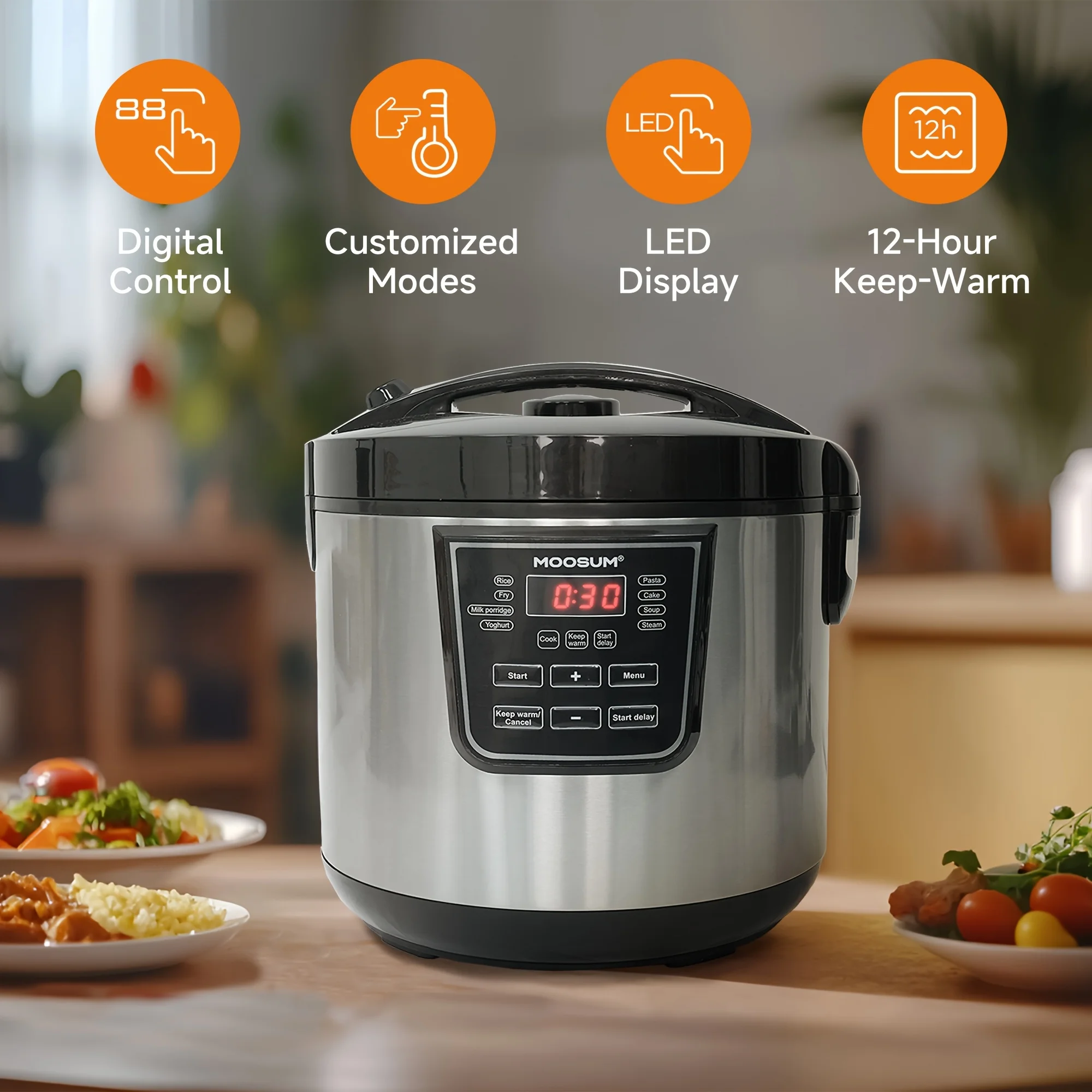 10-Cup Rice Cooker with 8 Smart Cooking Modes – Stainless Steel Inner Pot, Removable Lid with Built-in Steamer Basket, Sleek Silver Design for Effortless Daily Meals
10-Cup Rice Cooker with 8 Smart Cooking Modes – Stainless Steel Inner Pot, Removable Lid with Built-in Steamer Basket, Sleek Silver Design for Effortless Daily Meals