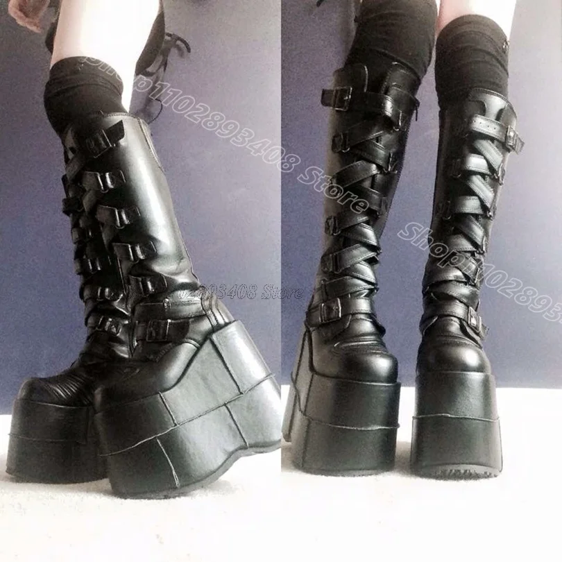 Black Matte Leather Wedges Heels Boots Belt Buckle Solid Round Toe Platform Women Fall Party Knee Boots 2025 Zapatos Para Mujere
Black Matte Leather Wedges Heels Boots Belt Buckle Solid Round Toe Platform Women Fall Party Knee Boots 2025 Zapatos Para Mujere