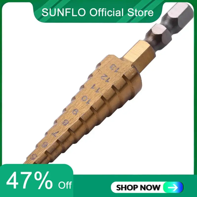 SUNFLO 5 шт. 1/4 дюйма с шестигранным хвостовиком из быстрорежущей стали с титановым покрытием, ступенчатое сверло 3-13 мм
SUNFLO 5 шт. 1/4 дюйма с шестигранным хвостовиком из быстрорежущей стали с титановым покрытием, ступенчатое сверло 3-13 мм