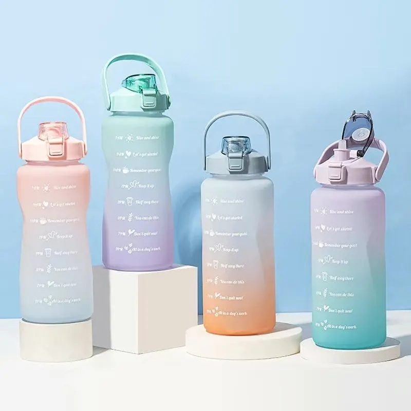 2L Large Capacity Gradient Color Water Bottle Frosted Cup Time Mark With Bounce Lid Cute Stickers Fitness Outdoor Sports Cup
2L Large Capacity Gradient Color Water Bottle Frosted Cup Time Mark With Bounce Lid Cute Stickers Fitness Outdoor Sports Cup