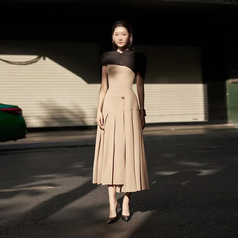 BEWQ Fashion Women's Elegant Dress O-neck Patchwork Shawl Contrast Color Irregular Pleated Evening Party Dress 2026 Spring New
BEWQ Fashion Women's Elegant Dress O-neck Patchwork Shawl Contrast Color Irregular Pleated Evening Party Dress 2026 Spring New