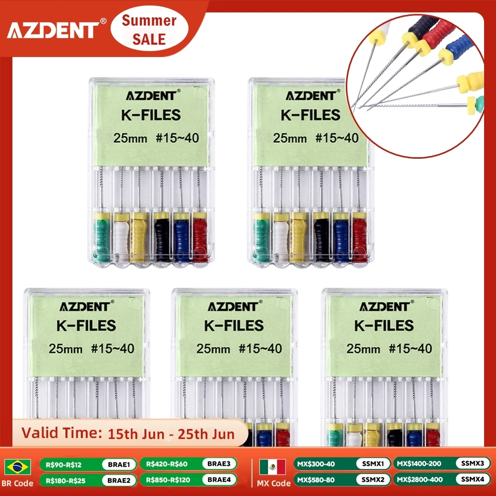 5 Boxes AZDENT Dental K-File H-File Niti Hand Use Files #15-40 Endodontic Root Canal Instrument Dentistry Tool
5 Boxes AZDENT Dental K-File H-File Niti Hand Use Files #15-40 Endodontic Root Canal Instrument Dentistry Tool