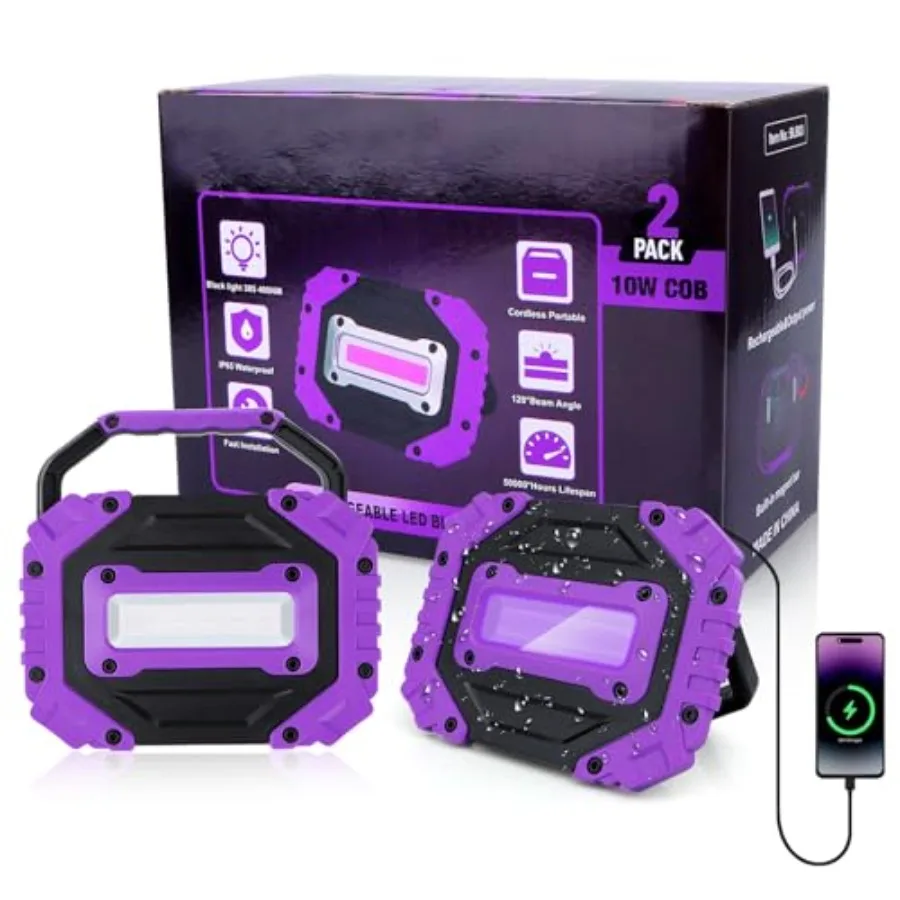 2 Pack Rechargeable Black Light 5000mAh Cordless Battery Powered Magnetic Portable LED Blacklight 395nm Ultraviolet Flood Light
2 Pack Rechargeable Black Light 5000mAh Cordless Battery Powered Magnetic Portable LED Blacklight 395nm Ultraviolet Flood Light