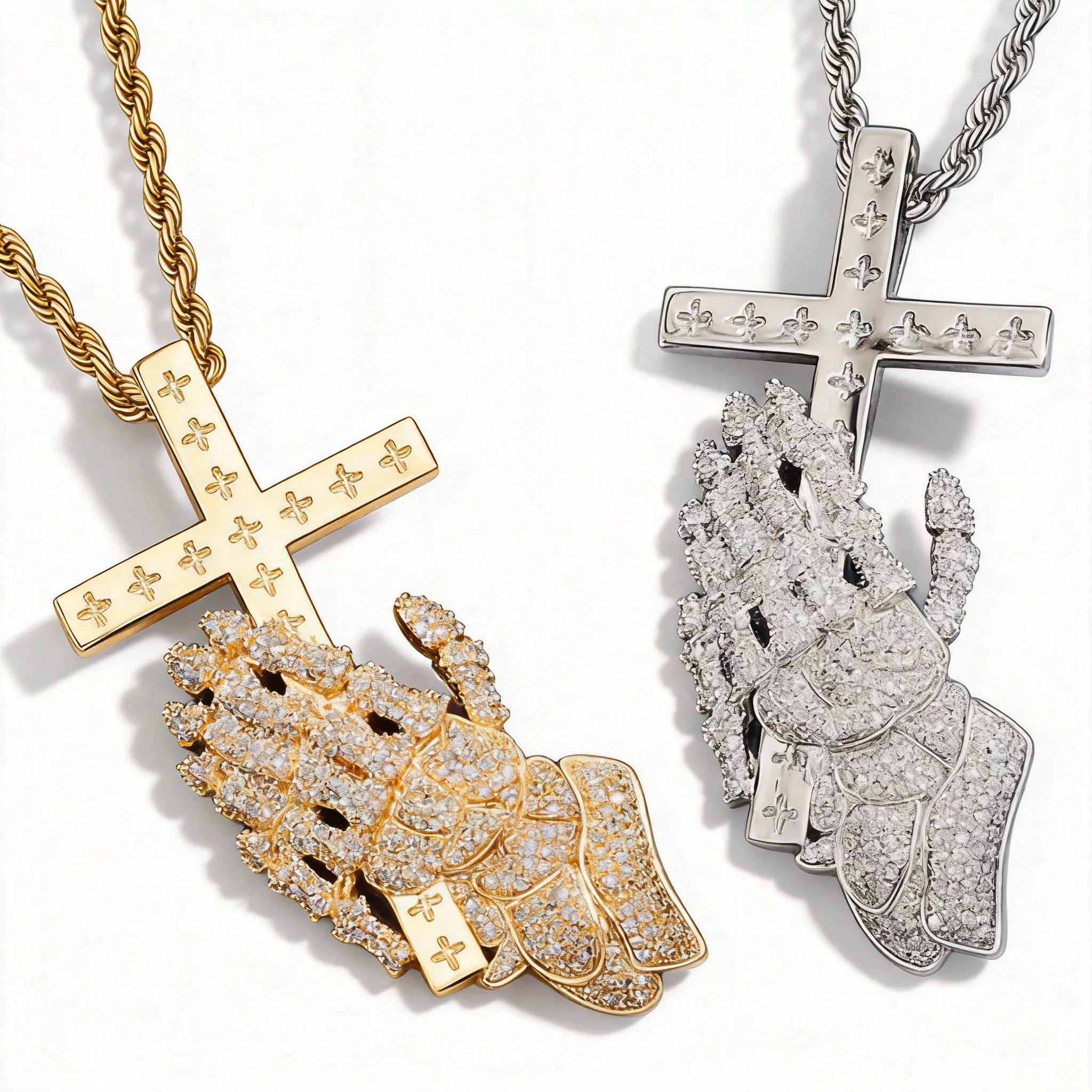 Iced Out Praying Hand Cross Pendant Necklace Gold Silver Plated Full Micro Pave Zircon Vintage Hip Hop Jewelry For Men Women Luc
Iced Out Praying Hand Cross Pendant Necklace Gold Silver Plated Full Micro Pave Zircon Vintage Hip Hop Jewelry For Men Women Luc