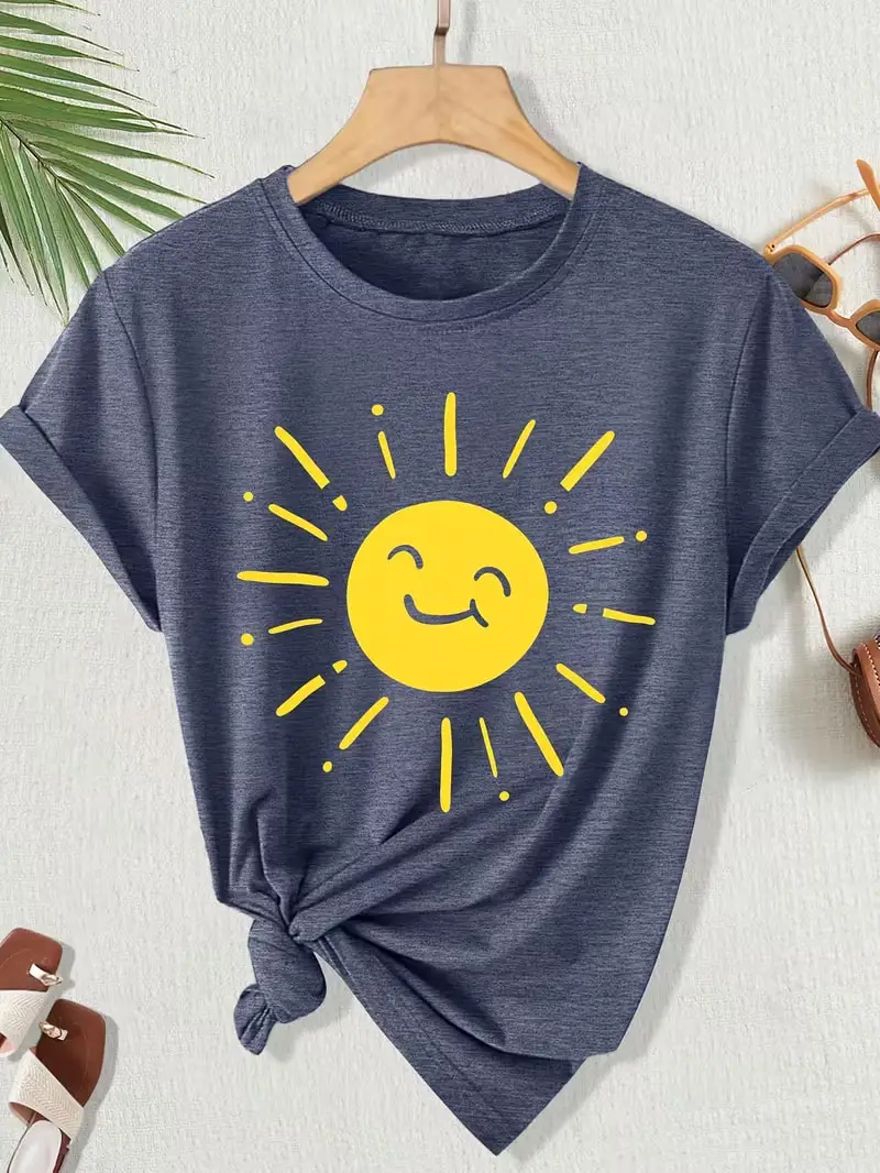 Plus Size Women's Short Sleeve T-Shirt Sun With Smiley Face And Text soft and comfortable fabric summer outfits women's
Plus Size Women's Short Sleeve T-Shirt Sun With Smiley Face And Text soft and comfortable fabric summer outfits women's
