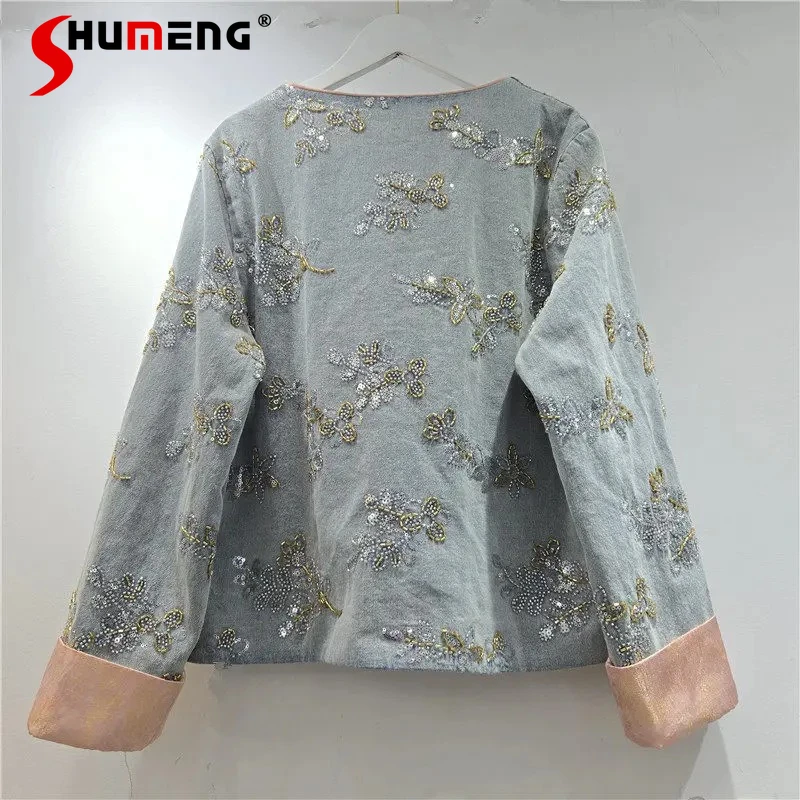 Women's 2026 Spring Autumn New High Street Tops Fashion Round Neck Embroidered Denim Jackets Contrast Color Design Denim Coats
Women's 2026 Spring Autumn New High Street Tops Fashion Round Neck Embroidered Denim Jackets Contrast Color Design Denim Coats