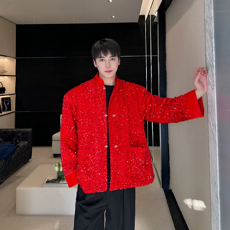 Red Sequin Jaet ex Nightclub Stage Outerwear Bling Reflective Pearls High-End Feeling Street Sle Men's Women's Singer
Red Sequin Jaet ex Nightclub Stage Outerwear Bling Reflective Pearls High-End Feeling Street Sle Men's Women's Singer