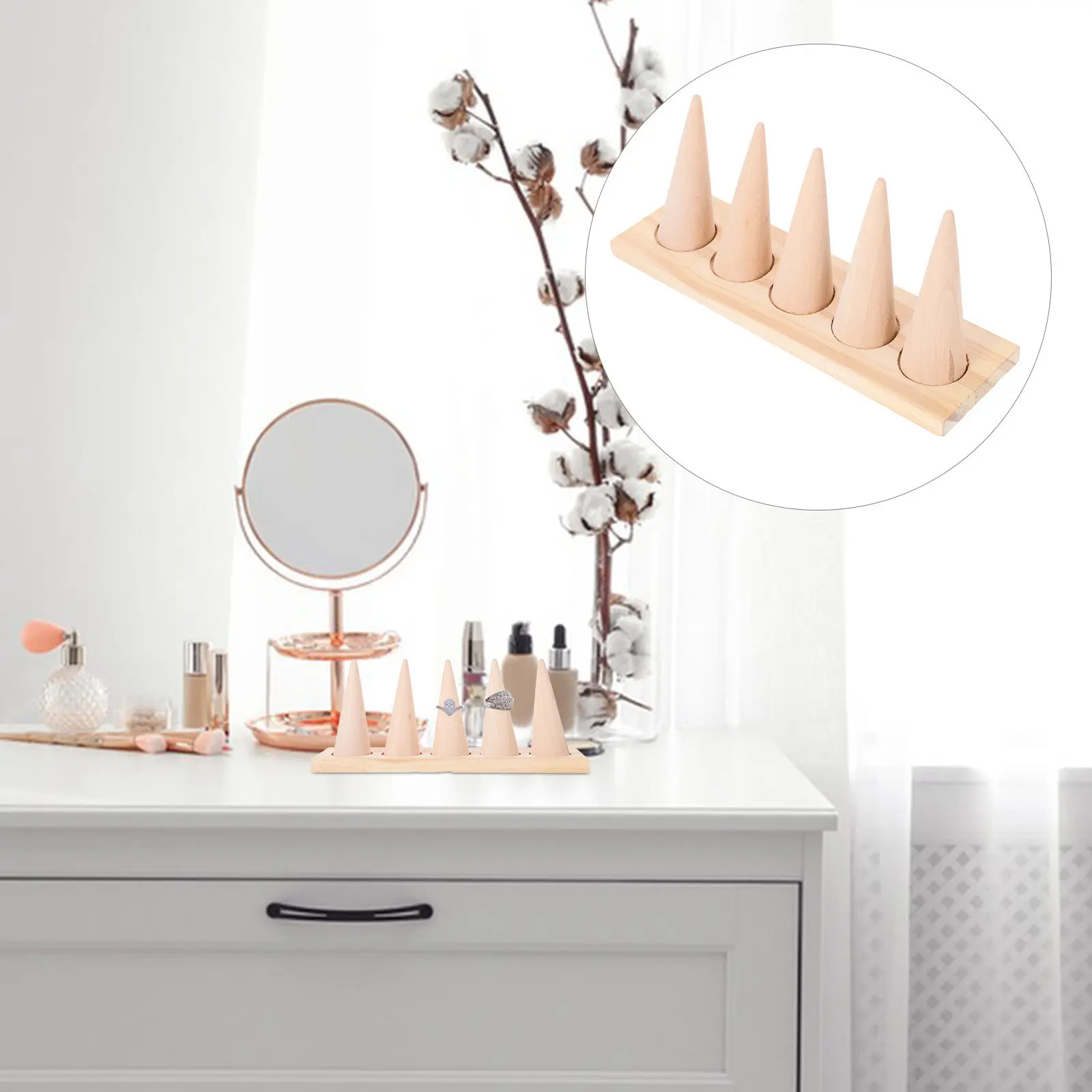 Wooden Ring Rack 5-Cone Finger Ring Display Stand Desktop Jewelry Holder Organizer Showcase Storage Holder for Rings
Wooden Ring Rack 5-Cone Finger Ring Display Stand Desktop Jewelry Holder Organizer Showcase Storage Holder for Rings