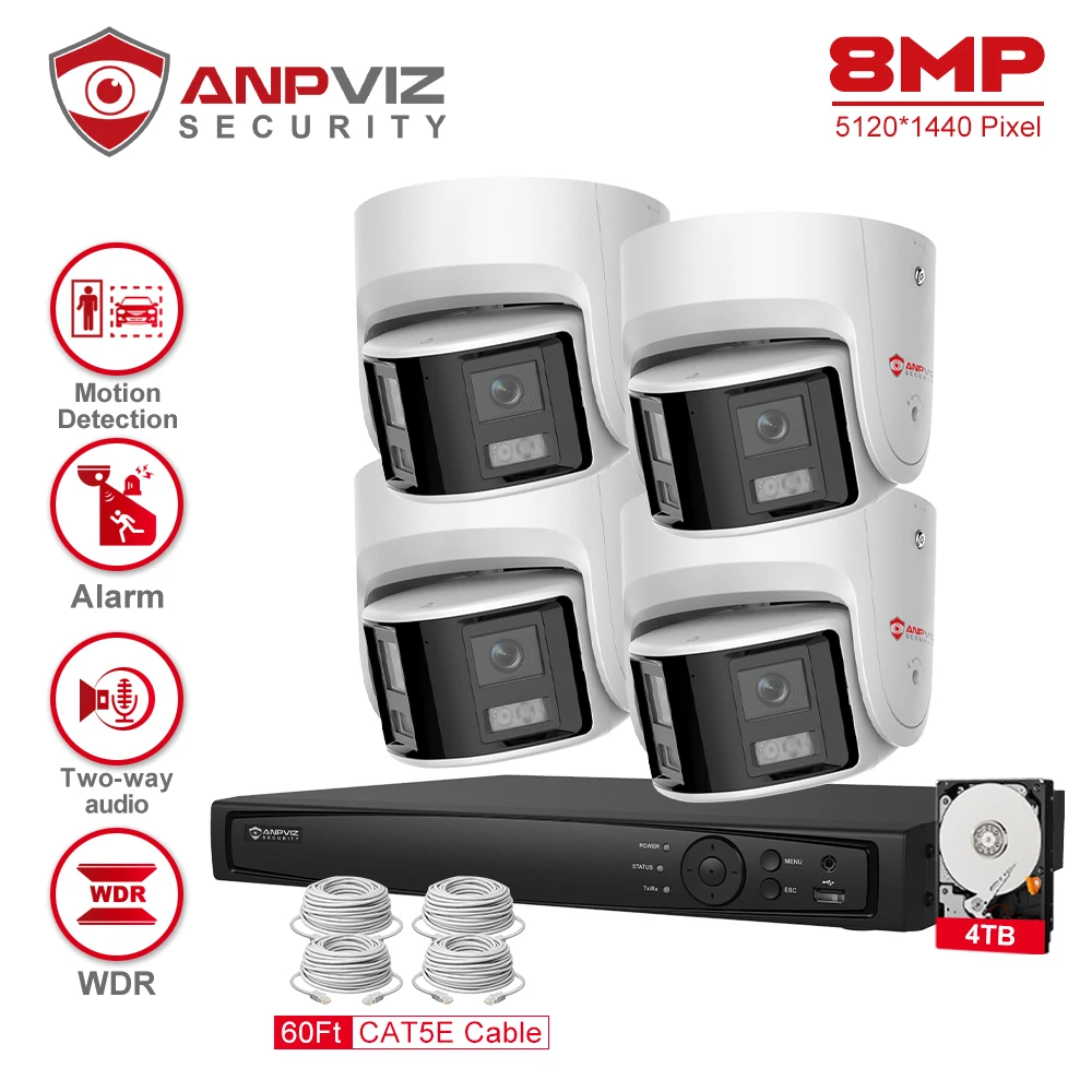 Anpviz 8CH 4K NVR 8MP Dual Lens POE Camera Ultra Wide Angel 180° Panoramic Camera Real Time System Kit AI Vehicle Detection IP67
Anpviz 8CH 4K NVR 8MP Dual Lens POE Camera Ultra Wide Angel 180° Panoramic Camera Real Time System Kit AI Vehicle Detection IP67