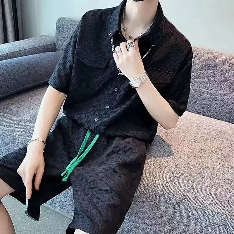 Plain Man Sets Shirts Novelty in Stretch Kpop New Matching Korean Two Piece Set Fashion 2025 Baggy Outfits Shorts Suits for Men
Plain Man Sets Shirts Novelty in Stretch Kpop New Matching Korean Two Piece Set Fashion 2025 Baggy Outfits Shorts Suits for Men