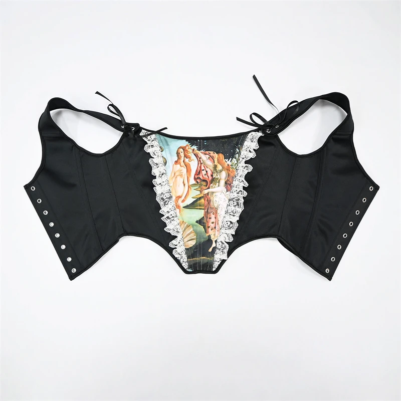 Women Black Retro Print Overbust Corset Vest White Lace Decoration Palace Bodice Slimming Shaper Lace-up Boned Crop Top
Women Black Retro Print Overbust Corset Vest White Lace Decoration Palace Bodice Slimming Shaper Lace-up Boned Crop Top