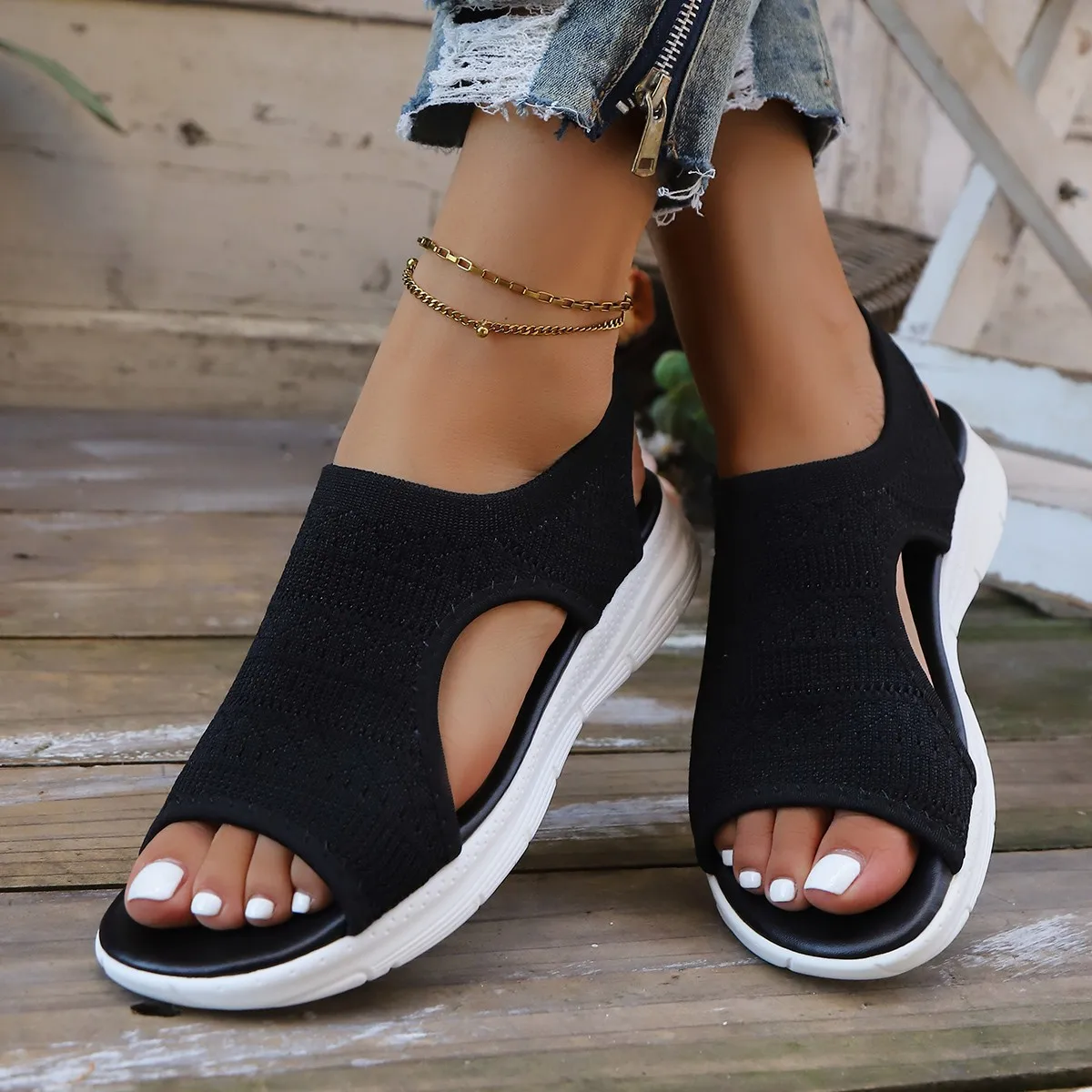 Comfortable Slip-On Sporty Wedge Sandals with Knit Upper, Lightweight & Versatile, Ideal for Errands, Travel and All-Day Comfort 16 S32ee16b2b03d480eab34366ef2ca5bd2m