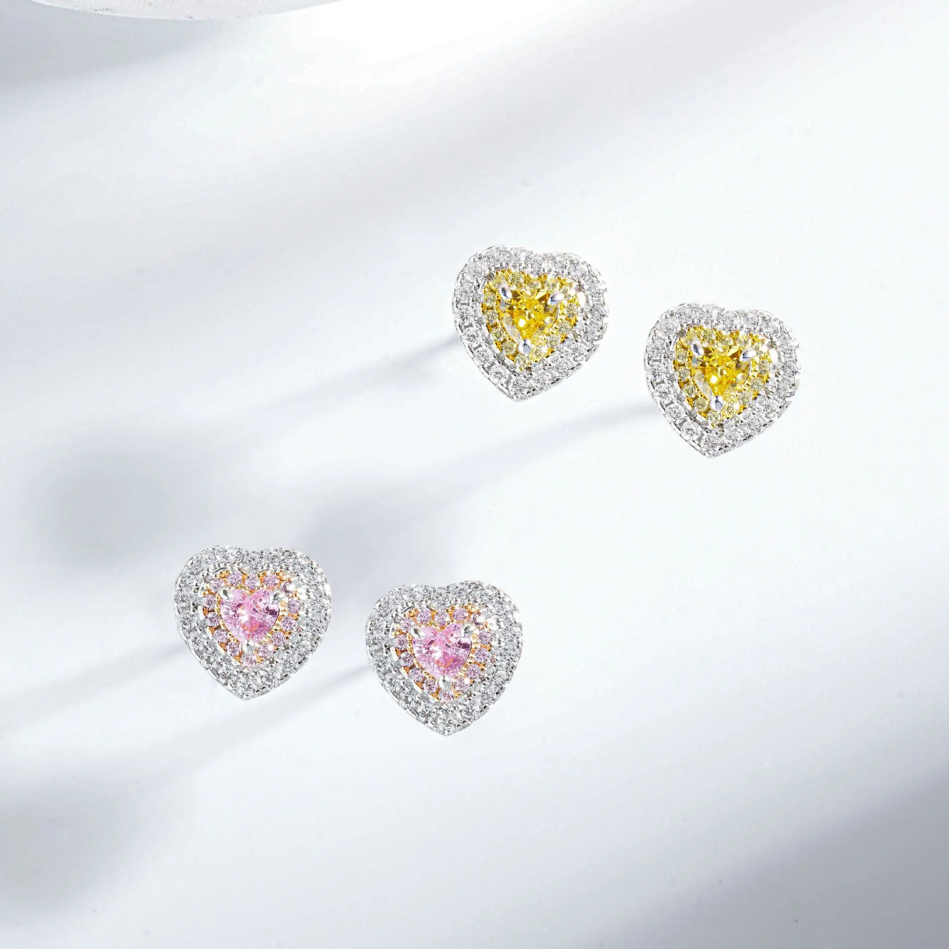 S925 sterling silver love stud earrings zircon pink diamond yellow diamond simple and cute versatile set
S925 sterling silver love stud earrings zircon pink diamond yellow diamond simple and cute versatile set