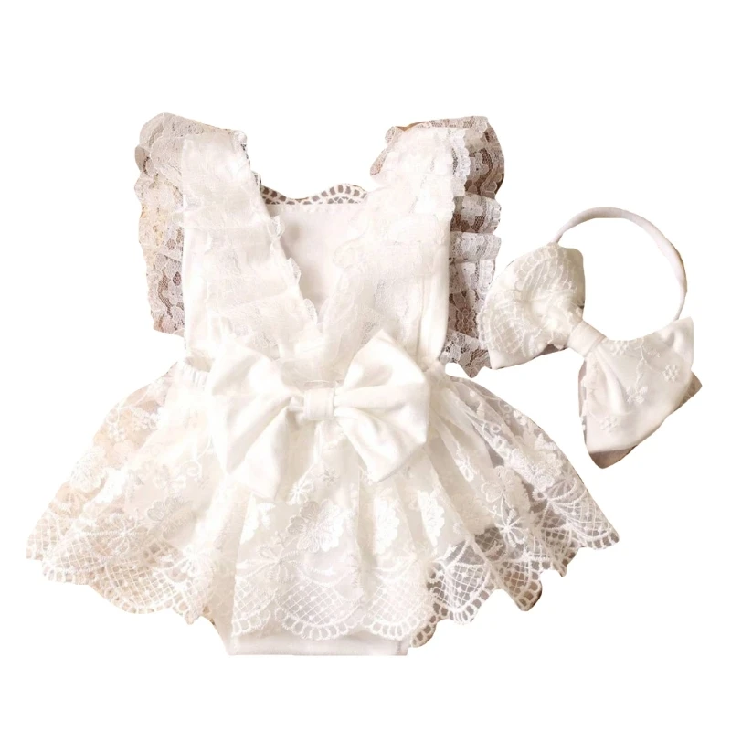 Bowknot Decor Lace Romper and Matching Headband Fashionable Photography Props
Bowknot Decor Lace Romper and Matching Headband Fashionable Photography Props