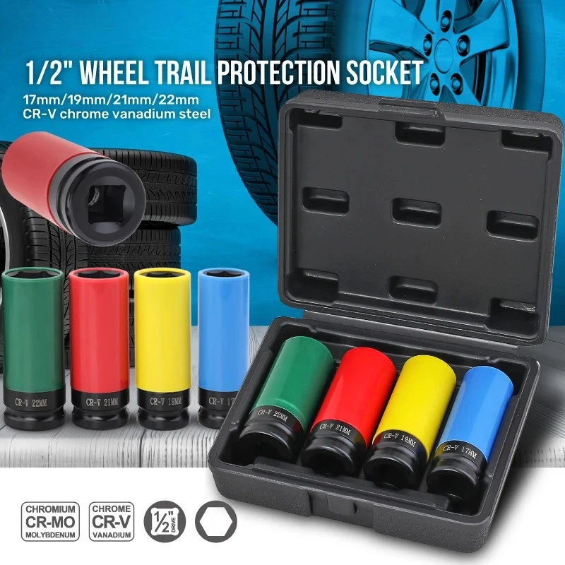 Mechanic Tools for Tire Service 4PC 1/2" Wheel Hub Protection Sockets Set - Automotive tools Socket Set for Auto Repair
Mechanic Tools for Tire Service 4PC 1/2" Wheel Hub Protection Sockets Set - Automotive tools Socket Set for Auto Repair