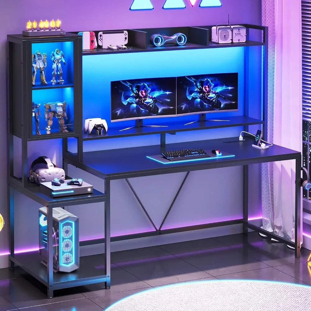 Gaming Desk, 60'' Gaming Desk with Hutch and LED Lights, Computer Desk with Storage Shelves, Large PC Gamer Desk
Gaming Desk, 60'' Gaming Desk with Hutch and LED Lights, Computer Desk with Storage Shelves, Large PC Gamer Desk