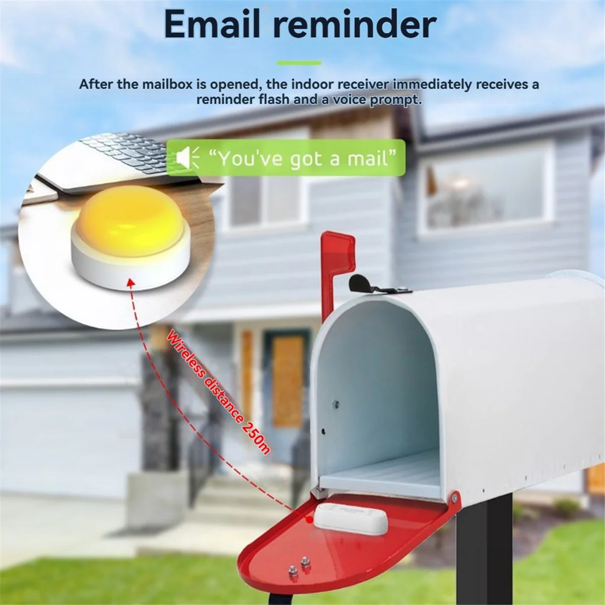 A56XQ Mailbox Alarm Mail Chime Notification System-Mail Alarm 800 Ft Long Range Wireless Mailbox Alert with LED Light Flashing
A56XQ Mailbox Alarm Mail Chime Notification System-Mail Alarm 800 Ft Long Range Wireless Mailbox Alert with LED Light Flashing
