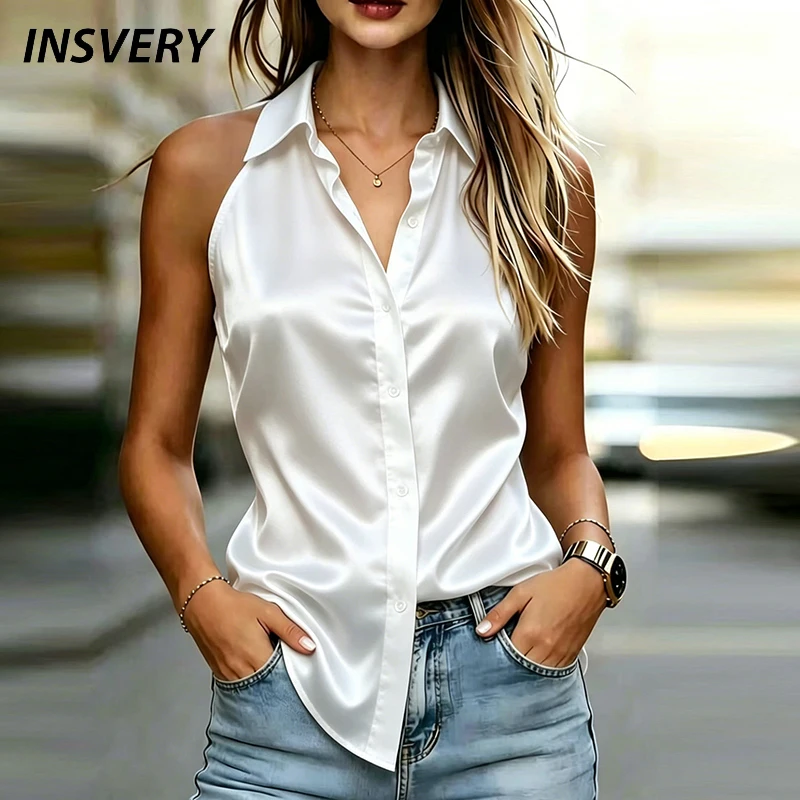 Summer Women Blouse White Turn Down Collar Button Office Lady Top Vest Cardigan Silk Shirt Women Elegant Sleeveless Loose Shirts
Summer Women Blouse White Turn Down Collar Button Office Lady Top Vest Cardigan Silk Shirt Women Elegant Sleeveless Loose Shirts