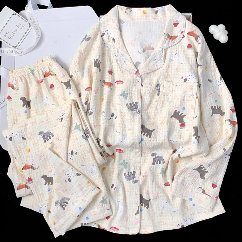 Pajamas Ladies Cute Dog Party Long Sleeve Trousers Loungewear Plus Size Cardigan Two-Piece Set International Student Sleepwear
Pajamas Ladies Cute Dog Party Long Sleeve Trousers Loungewear Plus Size Cardigan Two-Piece Set International Student Sleepwear