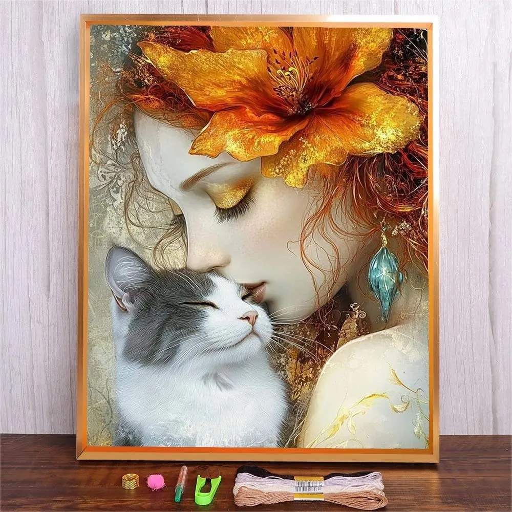 DIY Cross Stitch Kit Packages Full Printed Canvas Cross-Stitching Kits Cat Girl Pattern Embroidery For Bedroom Wall Decoration
DIY Cross Stitch Kit Packages Full Printed Canvas Cross-Stitching Kits Cat Girl Pattern Embroidery For Bedroom Wall Decoration