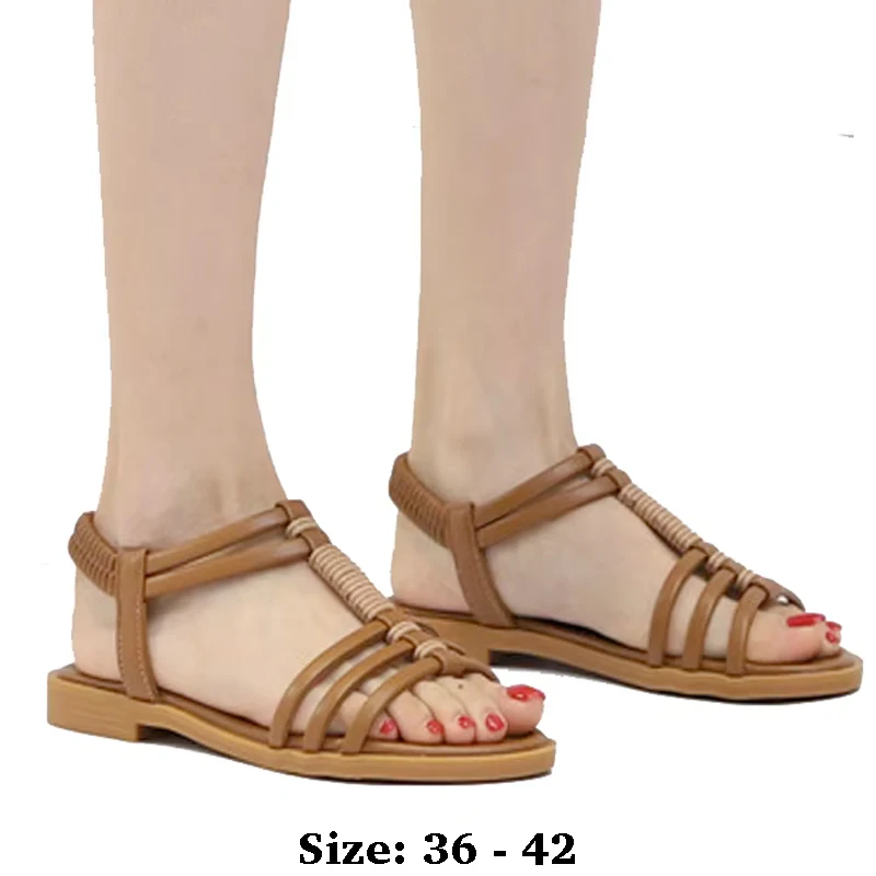High quality striped leather flat sandals for women elastic summer 2025 36 42 open toe casual beach shoe - black brown beige
High quality striped leather flat sandals for women elastic summer 2025 36 42 open toe casual beach shoe - black brown beige