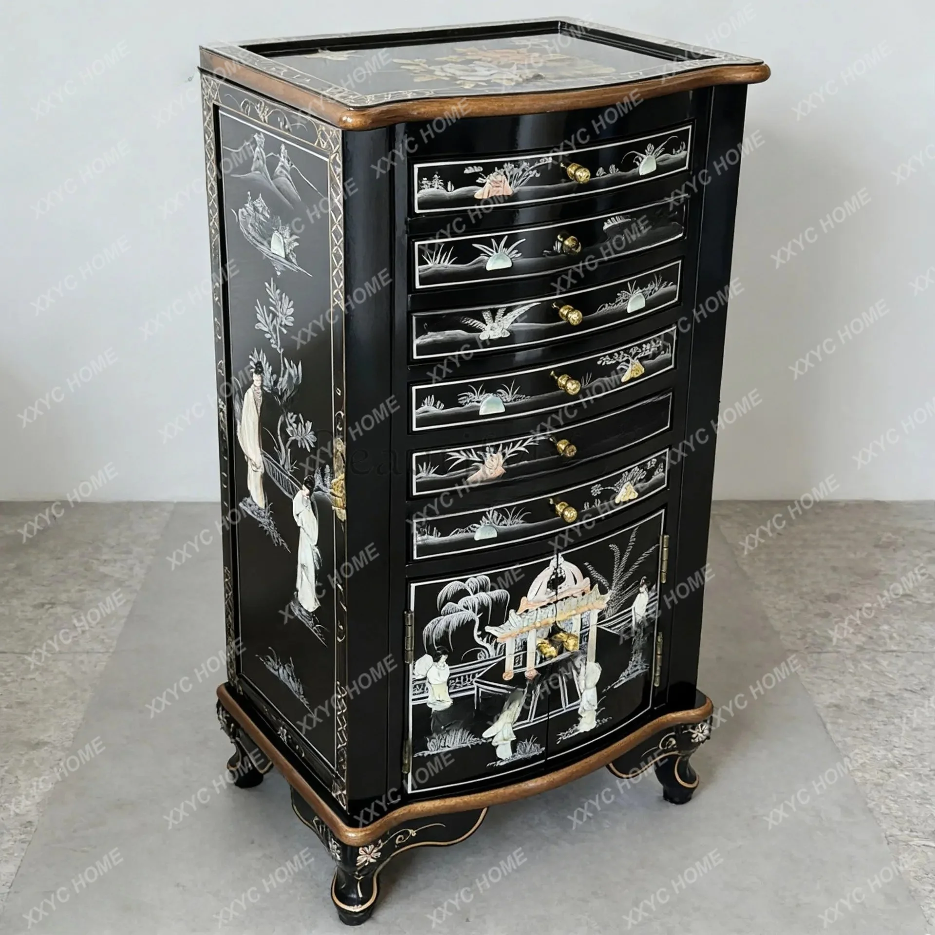shell painted jewelry cabinet high-end bucket cabinet flip folding mirror classical decoration
shell painted jewelry cabinet high-end bucket cabinet flip folding mirror classical decoration