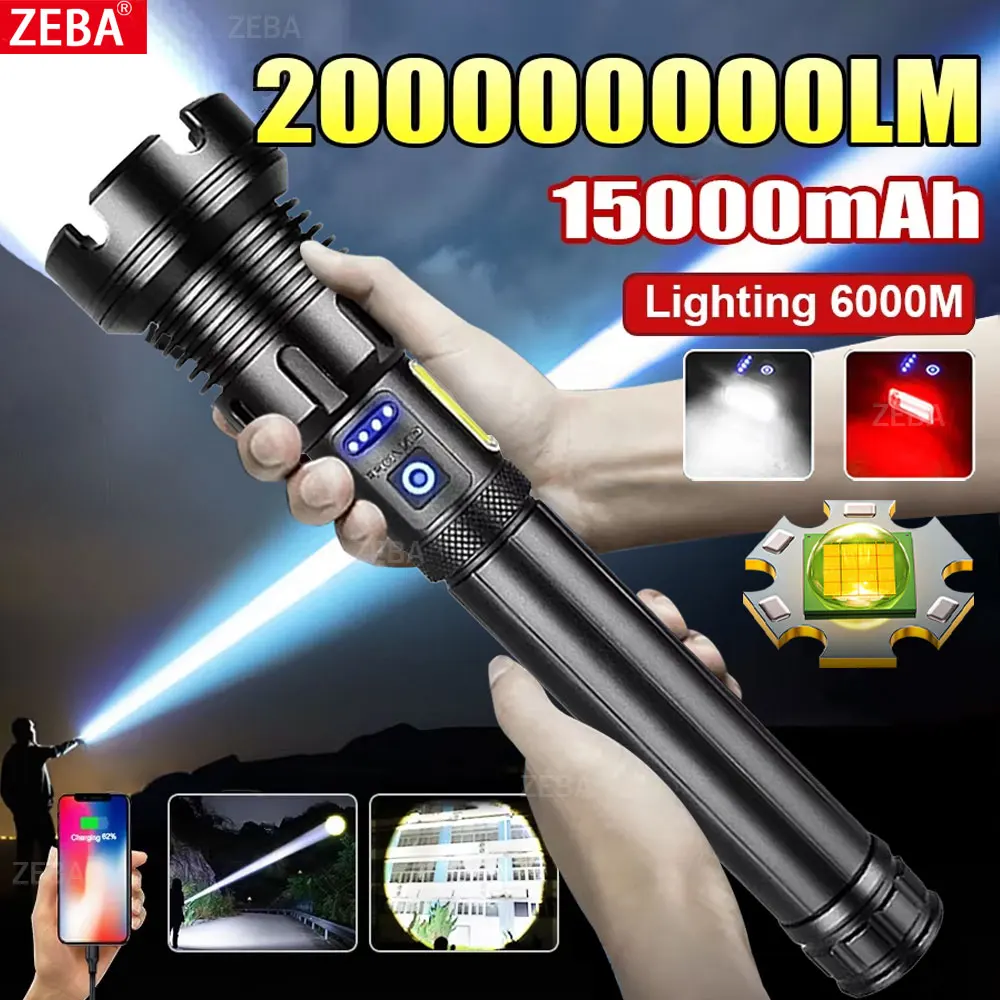 High Power 10000000LM XHP390 Flashlight Rechargeable Strong Light Super Bright Lamp Military Tactical Lantern Camp Outdoor Torch
High Power 10000000LM XHP390 Flashlight Rechargeable Strong Light Super Bright Lamp Military Tactical Lantern Camp Outdoor Torch