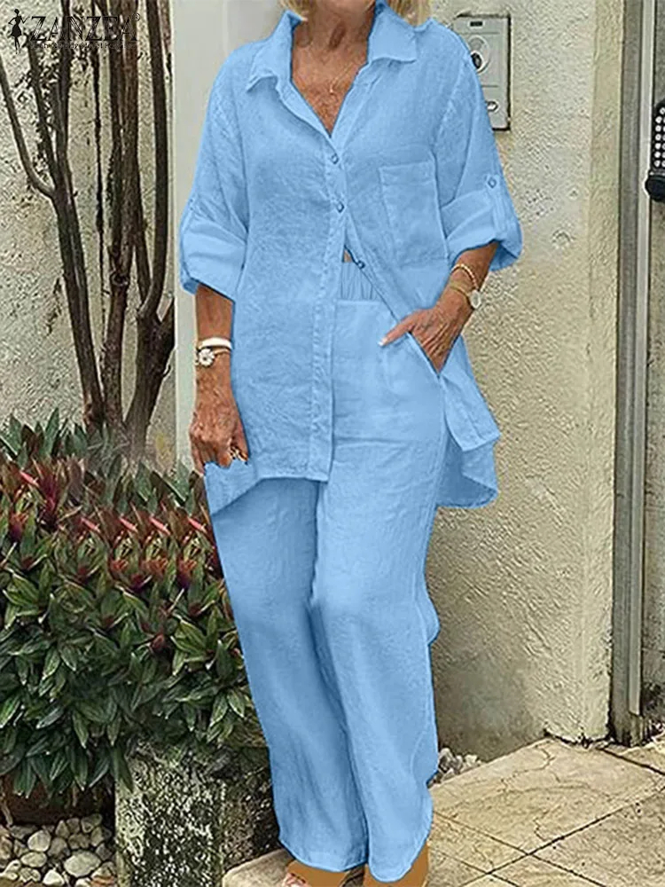 ZANZEA Women 2PCS Casual Sets 2024 Summer Loose Lapel Neck Long Sleeve Shirt Solid Elastic Waist Wide Leg Trousers Outfits Femme
ZANZEA Women 2PCS Casual Sets 2024 Summer Loose Lapel Neck Long Sleeve Shirt Solid Elastic Waist Wide Leg Trousers Outfits Femme